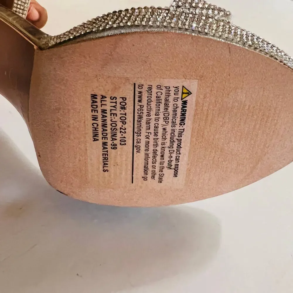 Forever Josina Rhinestones Block Heel Sandals Size 10 Silver - Picture 7 of 11